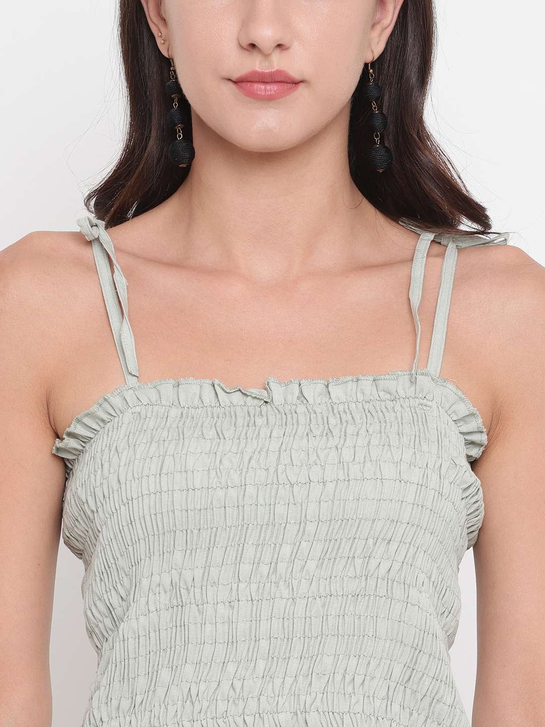 Women's Rayon Solid Casual Summer Style Tie Shoulder Straps Free Size Tank Top (Clouds) - Image 4