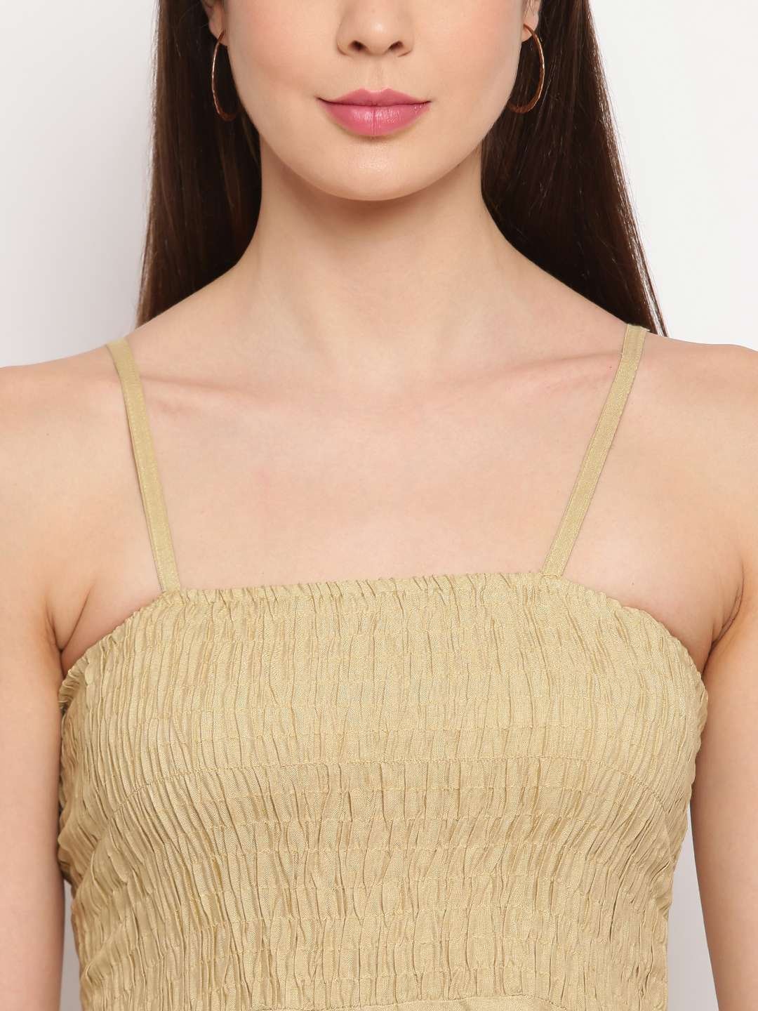 Women's Viscose Rayon Solid Shoulder Straps Sleeveless Flared Gown Drees (Beige) - Image 4