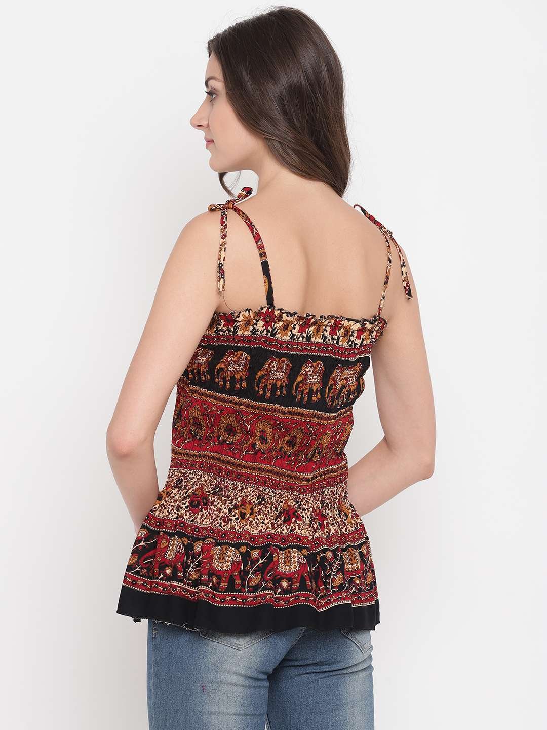 Women's Rayon Printed Casual Summer Style Tie Shoulder Straps Free Size Tank Top ( Multi9) - Image 2