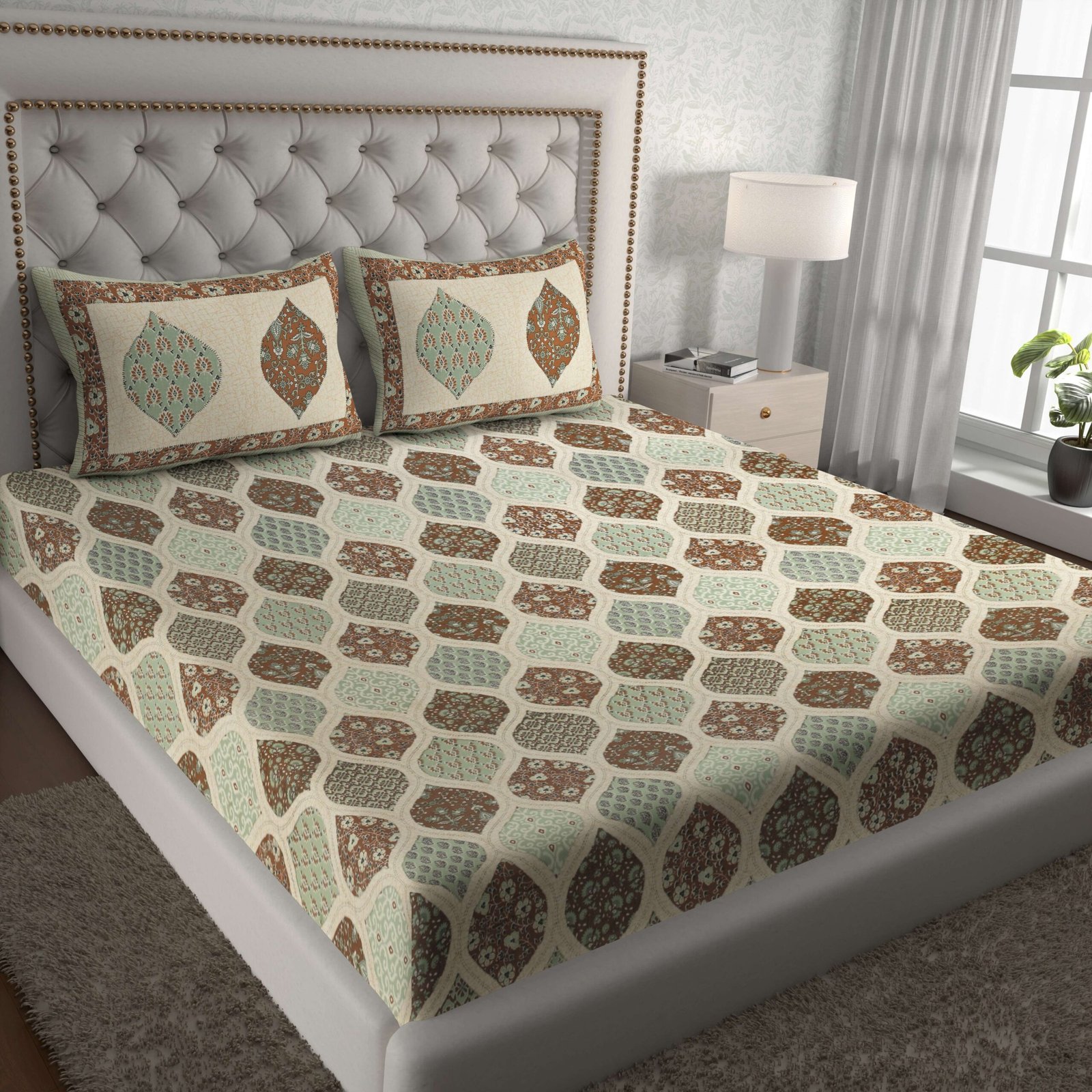 Rajasthani Traditionally Printed Cotton Doublebed Bedsheet With Pack of 2 Pillow Covers - Image 2